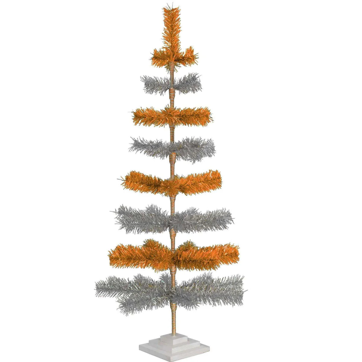 ORANGE & SILVER LAYERED TINSEL CHRISTMAS TREE