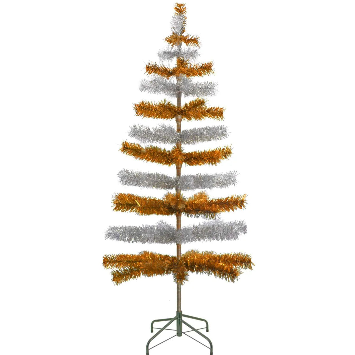 ORANGE & SILVER LAYERED TINSEL CHRISTMAS TREE