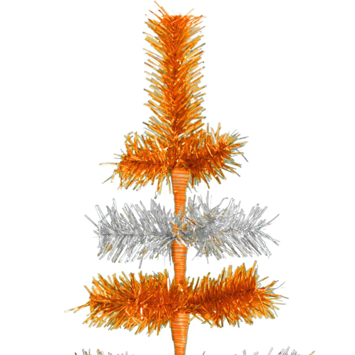 ORANGE & SILVER LAYERED TINSEL CHRISTMAS TREE