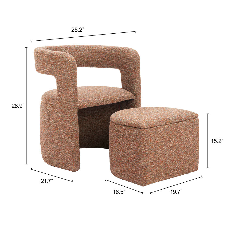 ATRIA ACCENT CHAIR & OTTOMAN TAWNY BROWN