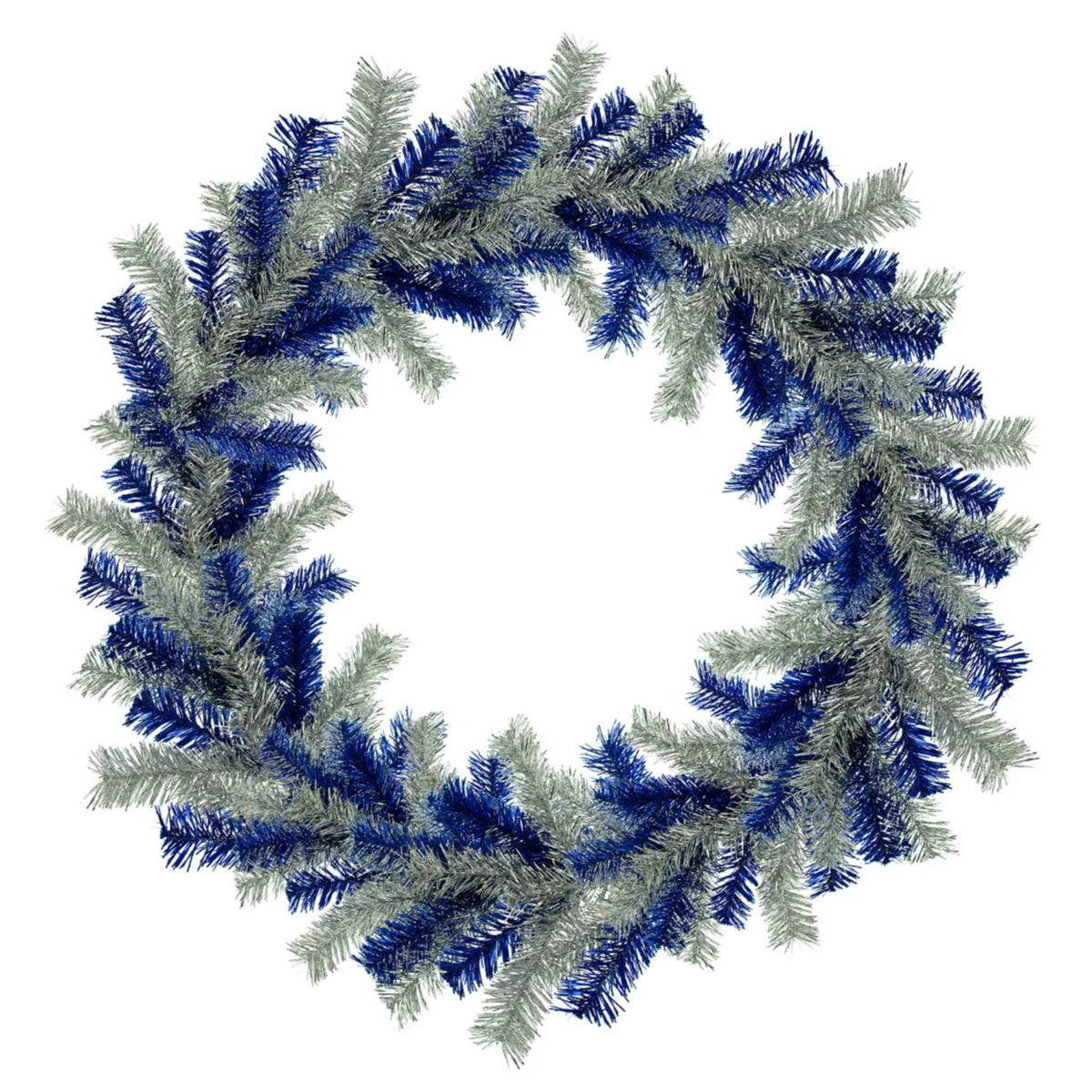 SILVER AND BLUE TINSEL CHRISTMAS WREATHS