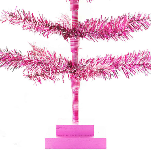 18IN VINTAGE PINK & SILVER TINSEL CHRISTMAS TREE