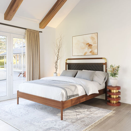 NETZ QUEEN BED BLACK & WALNUT