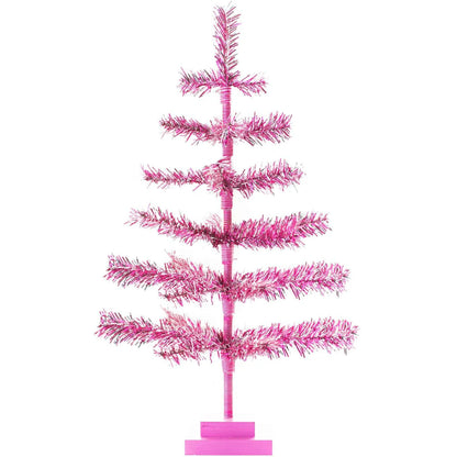 24IN VINTAGE PINK & SILVER TINSEL CHRISTMAS TREE