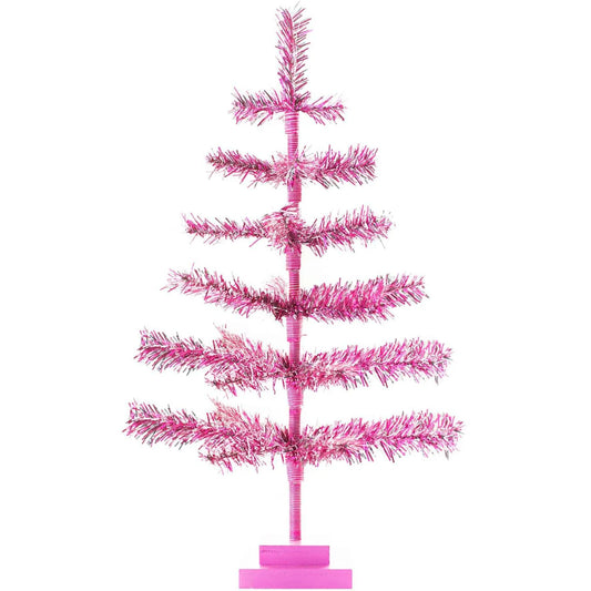 24IN VINTAGE PINK & SILVER TINSEL CHRISTMAS TREE