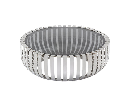 39" Clear and Silver Glass And Stainless Steel Round Abstract Coffee Table