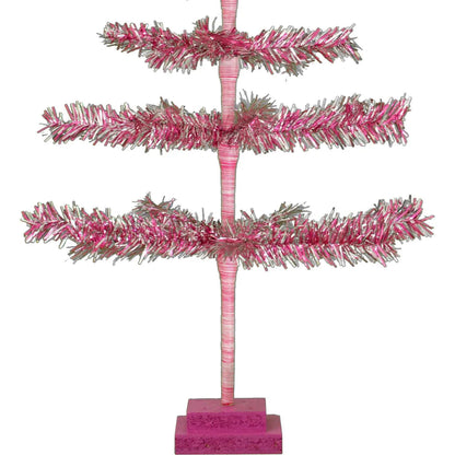 28IN VINTAGE PINK & SILVER TINSEL CHRISTMAS TREE