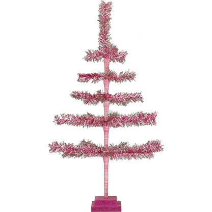 28IN VINTAGE PINK & SILVER TINSEL CHRISTMAS TREE