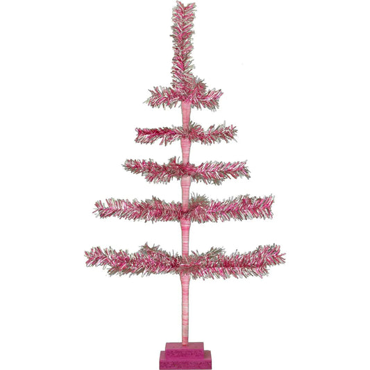 28IN VINTAGE PINK & SILVER TINSEL CHRISTMAS TREE