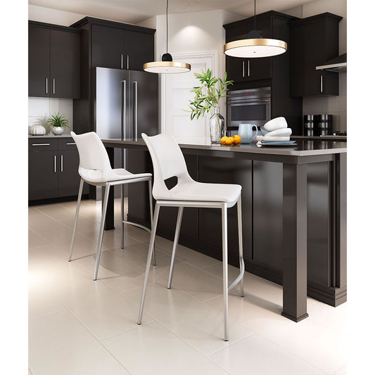 ACE COUNTER STOOL WHITE & SILVER