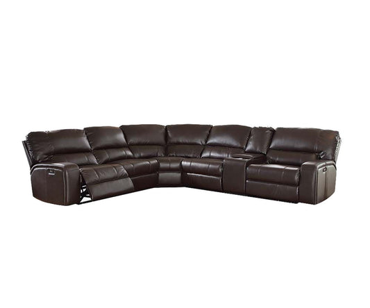 Espresso Faux Leather Power Reclining L Shaped Six Piece Corner Sectional With Console