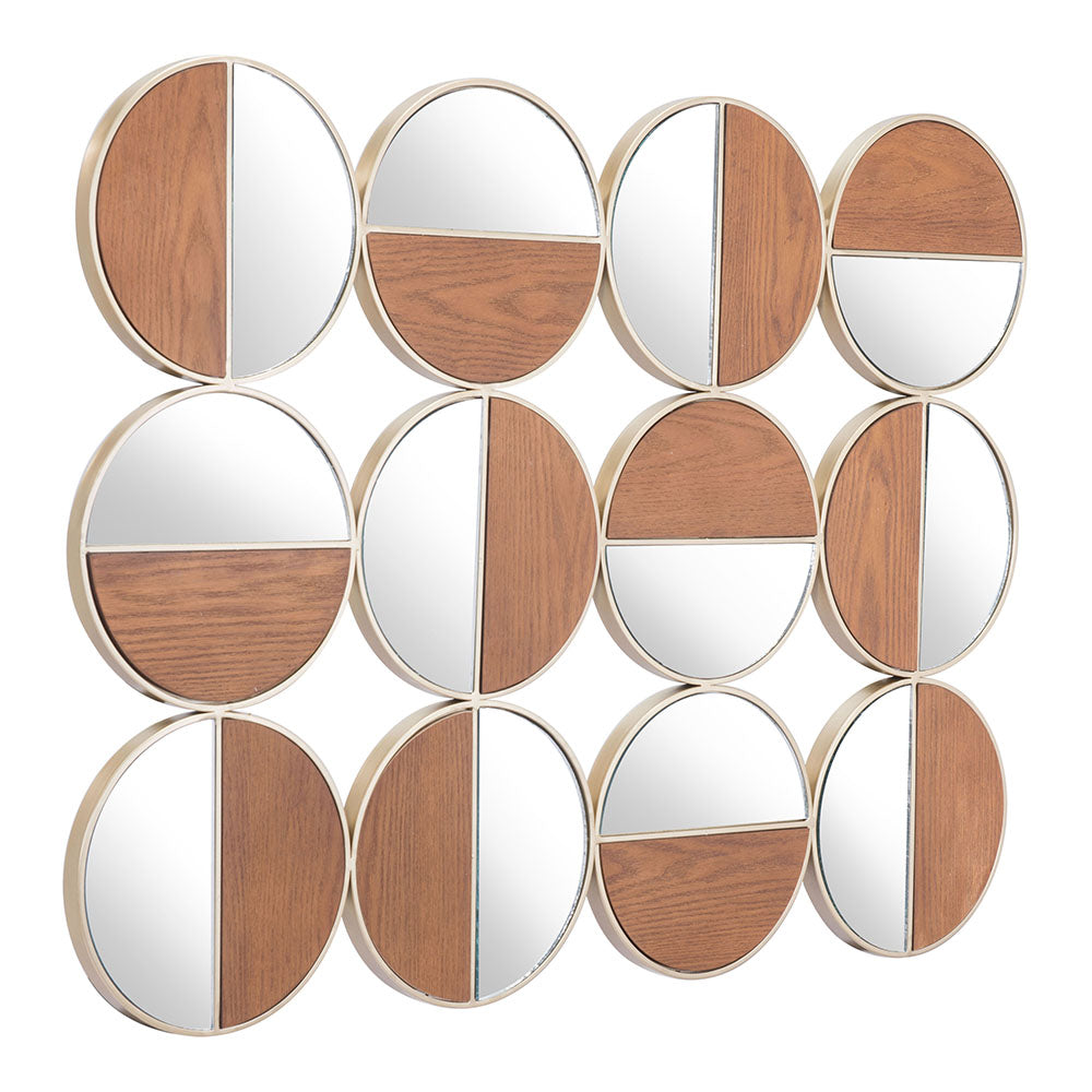 CYCLE ROUND MIRROR GOLD & WALNUT