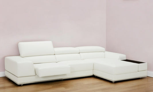 Contemporary White Leather Right Facing Wide Arm Sectional Sofa