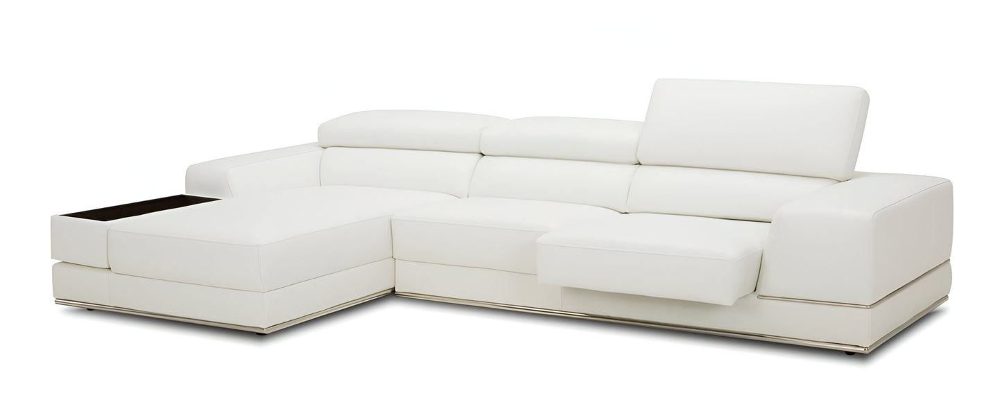 Contemporary White Leather Right Facing Wide Arm Sectional Sofa