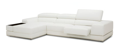 Contemporary White Leather Right Facing Wide Arm Sectional Sofa