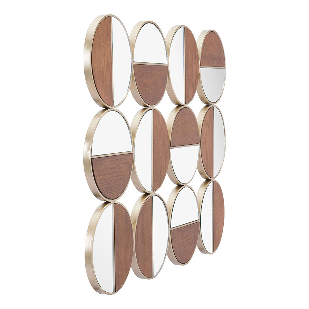 CYCLE ROUND MIRROR GOLD & WALNUT