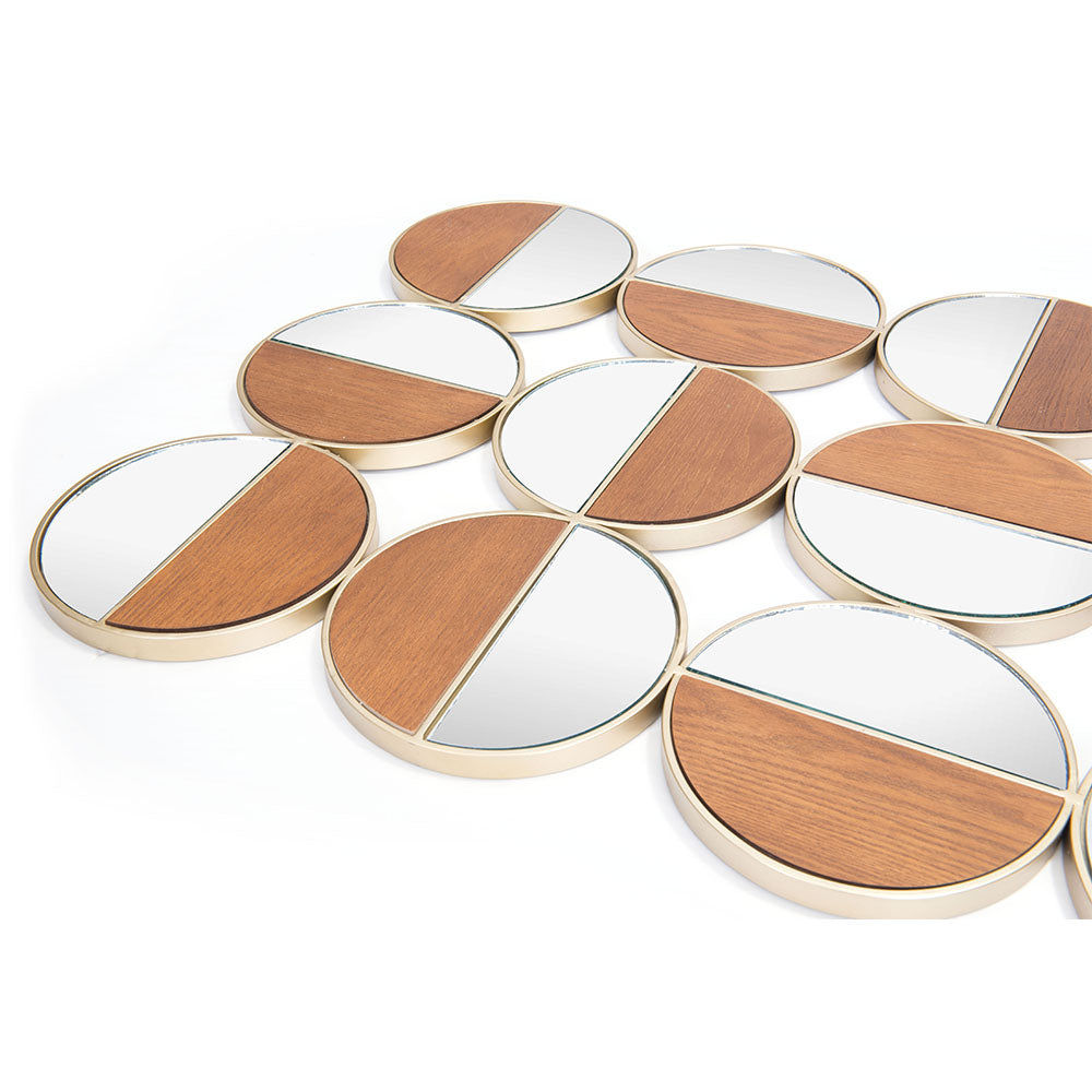 CYCLE ROUND MIRROR GOLD & WALNUT
