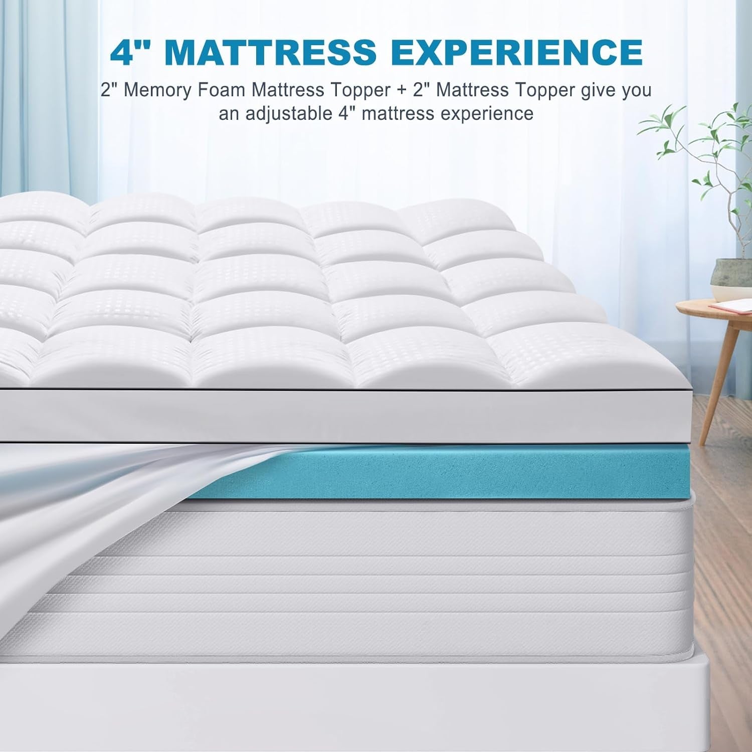 Oaklyn Luxe 4" Dual-Layer Mattress Topper | Cooling Gel & Pillow Top