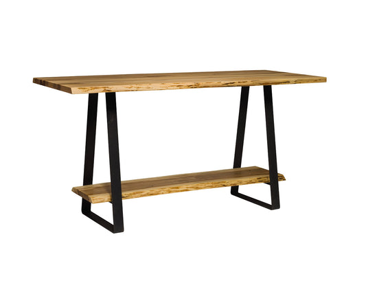 LIVE EDGE BAR TABLE WITH STIRRUP BASE