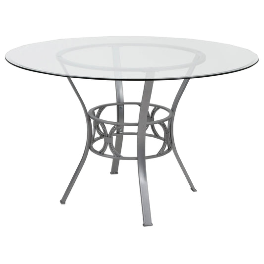 Round 48-inch Clear Glass Dining Table with Black Metal Frame