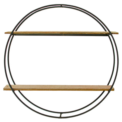 CIRCULAR FLOATING SHELF – MATTE BLACK STEEL FRAME WITH REDWOOD SHELVES