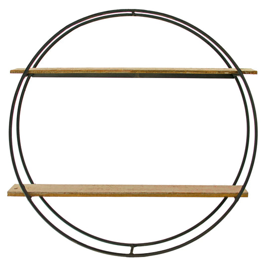 CIRCULAR FLOATING SHELF – MATTE BLACK STEEL FRAME WITH REDWOOD SHELVES