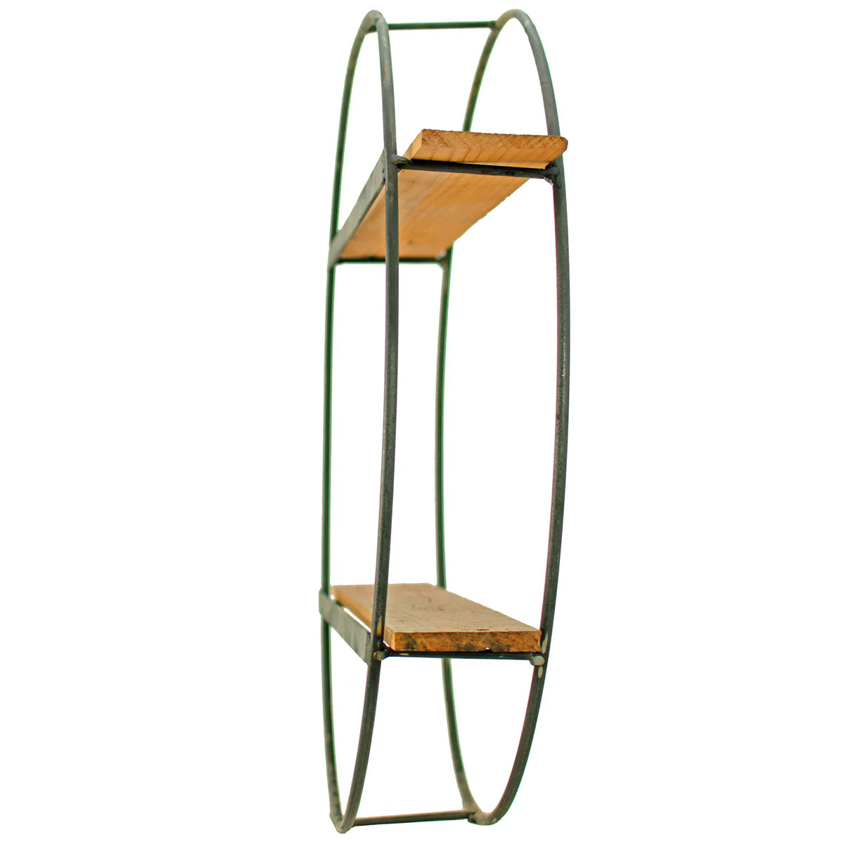 CIRCULAR FLOATING SHELF – MATTE BLACK STEEL FRAME WITH REDWOOD SHELVES