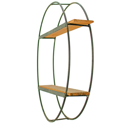 CIRCULAR FLOATING SHELF – MATTE BLACK STEEL FRAME WITH REDWOOD SHELVES