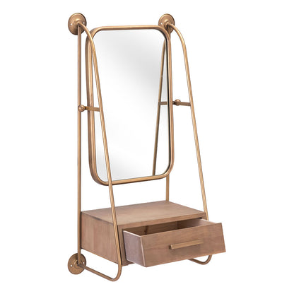 PERALTA MIRROR SHELF BRASS & BROWN