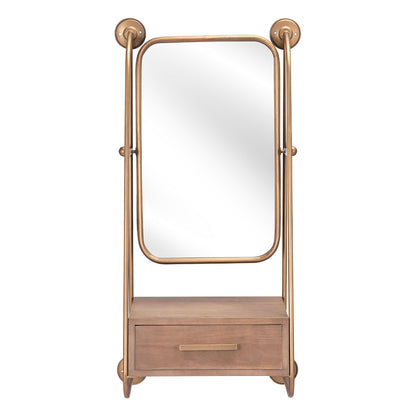 PERALTA MIRROR SHELF BRASS & BROWN
