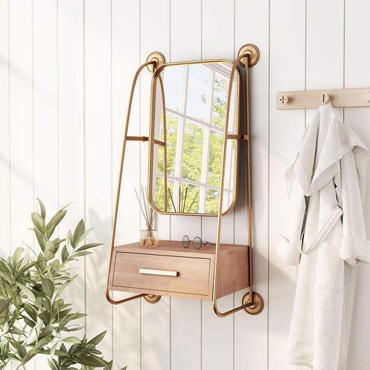 PERALTA MIRROR SHELF BRASS & BROWN