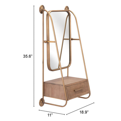 PERALTA MIRROR SHELF BRASS & BROWN