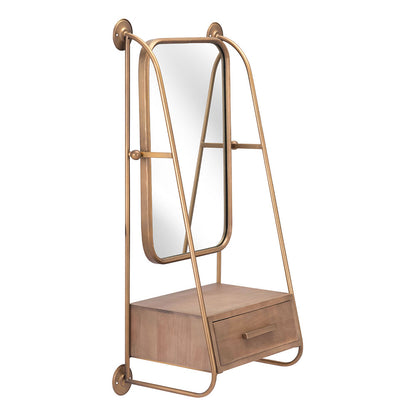PERALTA MIRROR SHELF BRASS & BROWN