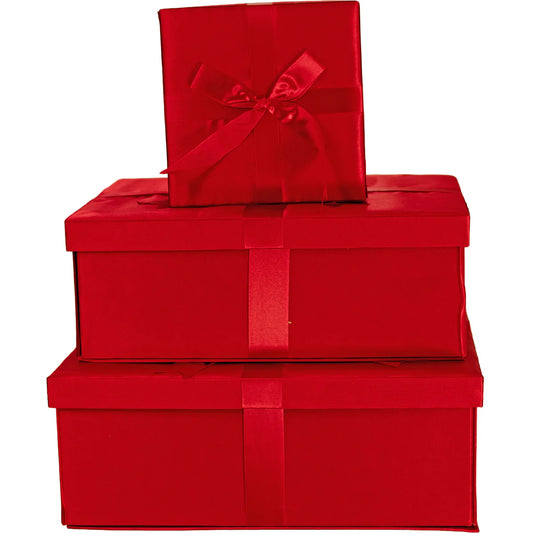 RED SATIN GIFT BOXES, SET OF 3