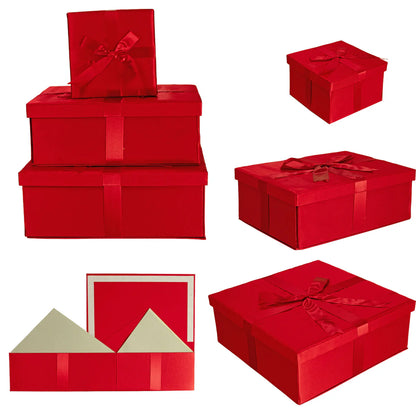RED SATIN GIFT BOXES, SET OF 3