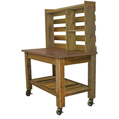 REDWOOD POTTING TABLE WITH COPPER COUNTERTOP