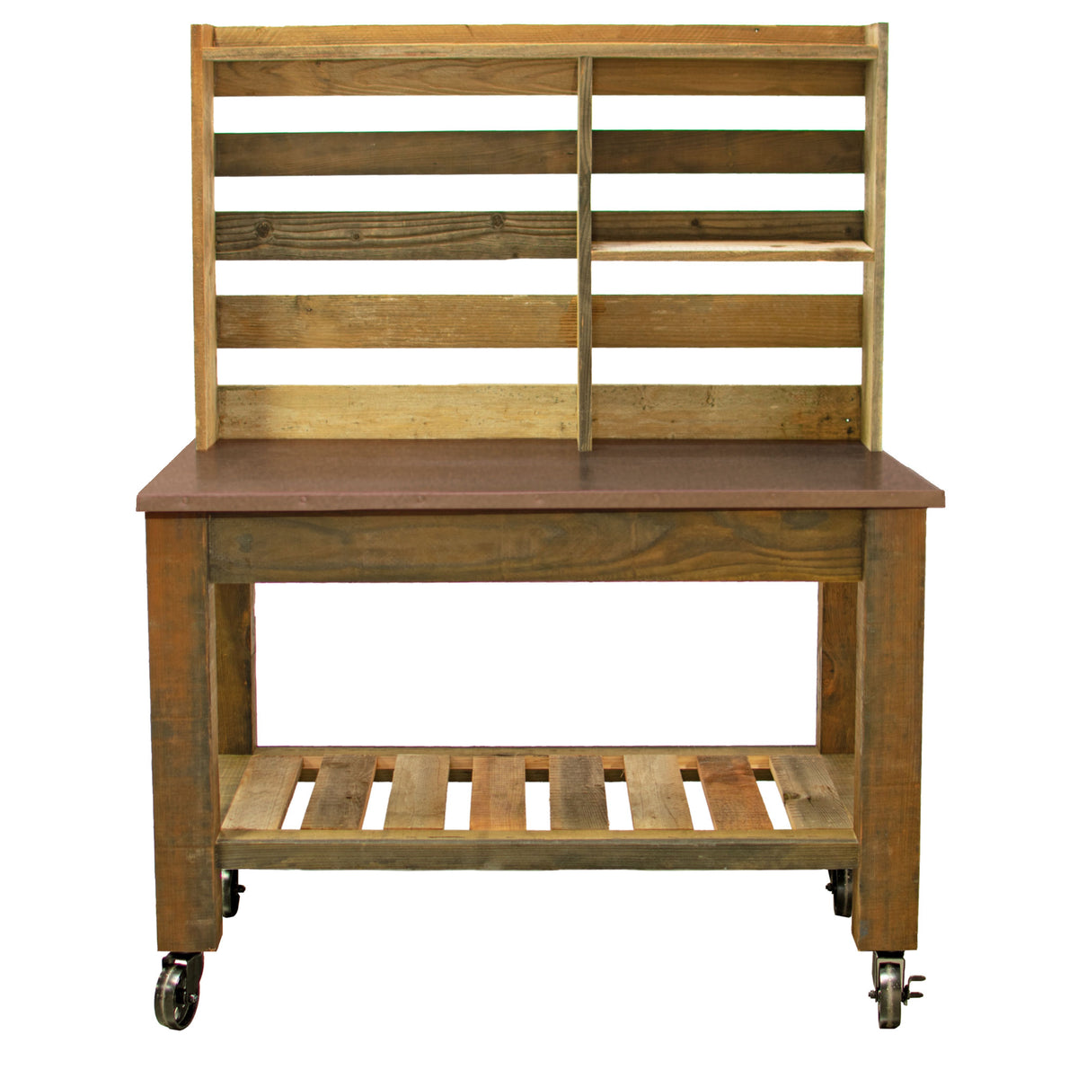 REDWOOD POTTING TABLE WITH COPPER COUNTERTOP