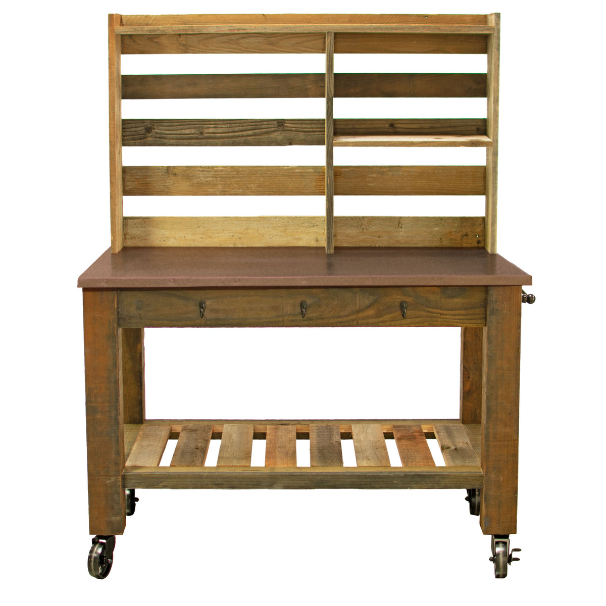 REDWOOD POTTING TABLE WITH COPPER COUNTERTOP