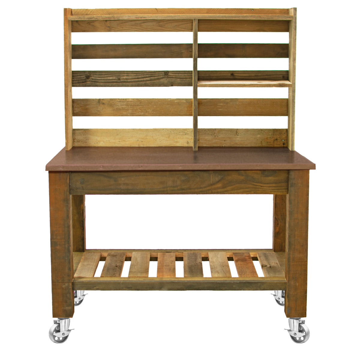REDWOOD POTTING TABLE WITH COPPER COUNTERTOP