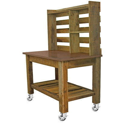 REDWOOD POTTING TABLE WITH COPPER COUNTERTOP