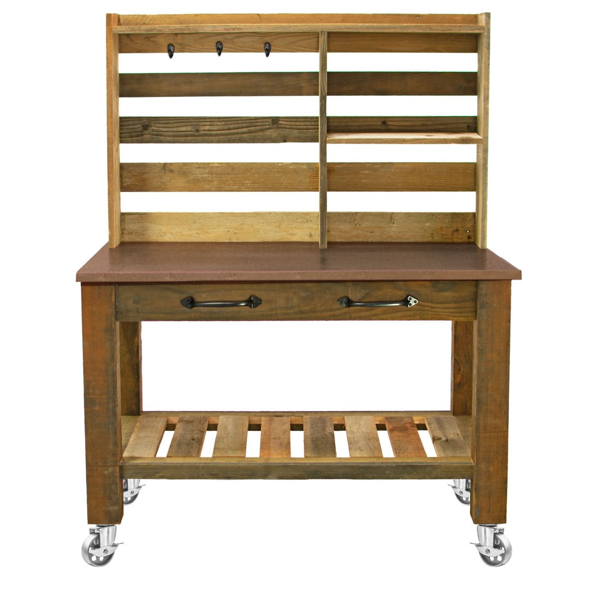 REDWOOD POTTING TABLE WITH COPPER COUNTERTOP