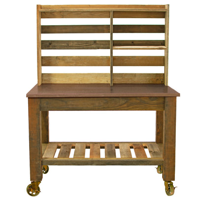REDWOOD POTTING TABLE WITH COPPER COUNTERTOP