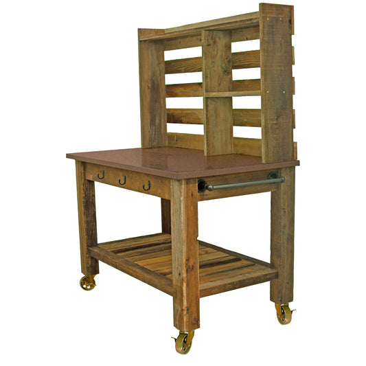 REDWOOD POTTING TABLE WITH COPPER COUNTERTOP