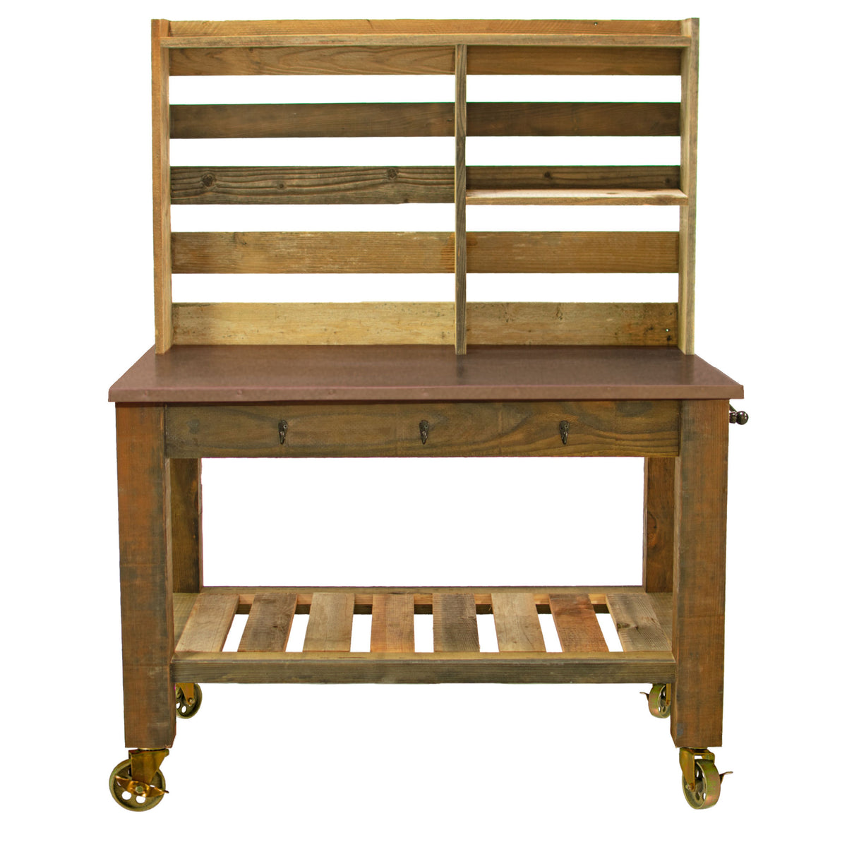 REDWOOD POTTING TABLE WITH COPPER COUNTERTOP
