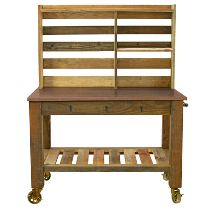REDWOOD POTTING TABLE WITH COPPER COUNTERTOP
