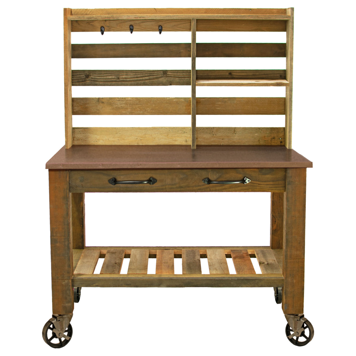 REDWOOD POTTING TABLE WITH COPPER COUNTERTOP