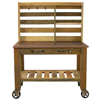 REDWOOD POTTING TABLE WITH COPPER COUNTERTOP