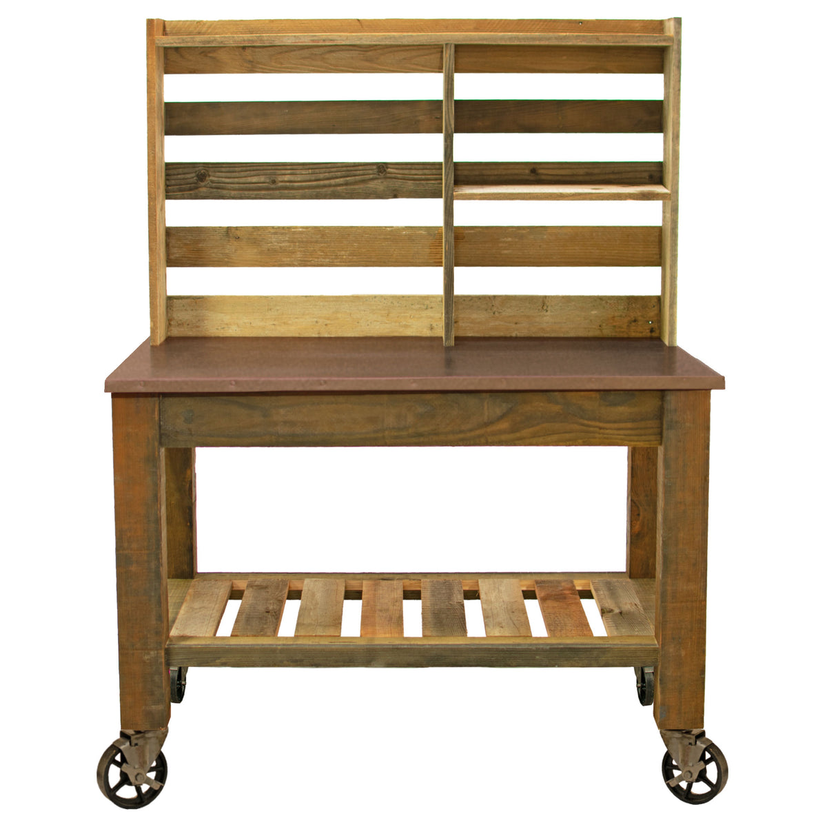 REDWOOD POTTING TABLE WITH COPPER COUNTERTOP