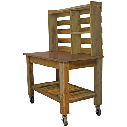 REDWOOD POTTING TABLE WITH COPPER COUNTERTOP