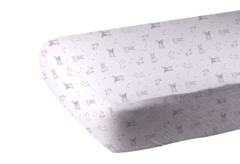 Pure-Breathable™ Bamboo Muslin Crib Sheet — Corgi Print